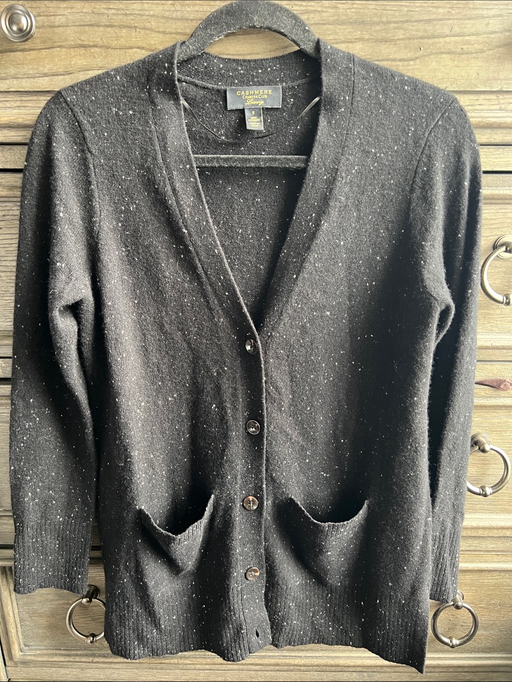 Charter Club Luxury 100% Cashmere Speckled Button Cardigan Black Small S